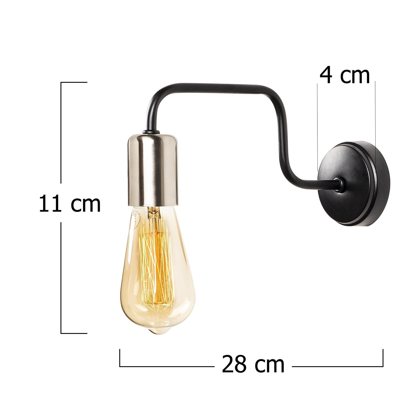 Aplique De Pared, Hierro , Negro nickel, 4x28x11, Casquillo E 27 Max 40 W_1
