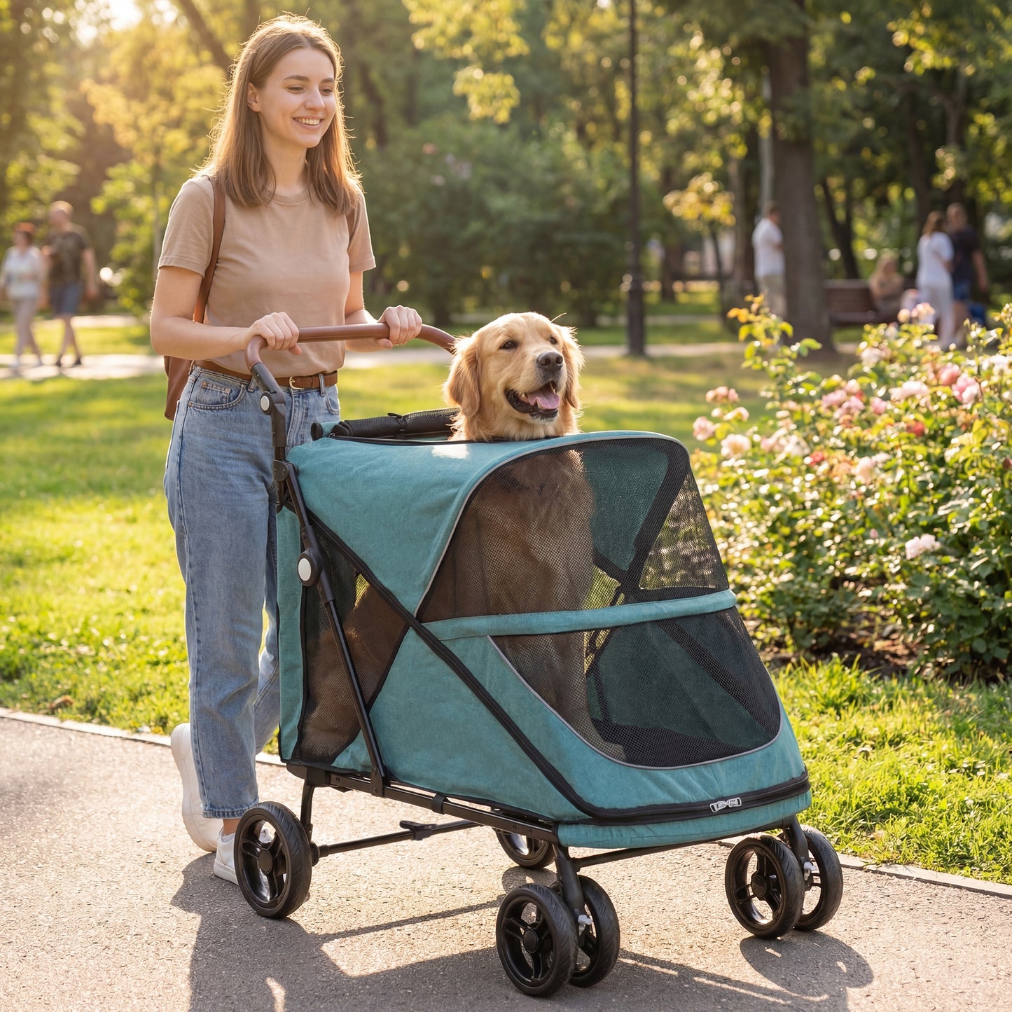 Pawhut Carrito Para Perros Y Gatos Grande Plegable Con Un Botón Hasta 30 Kg_1