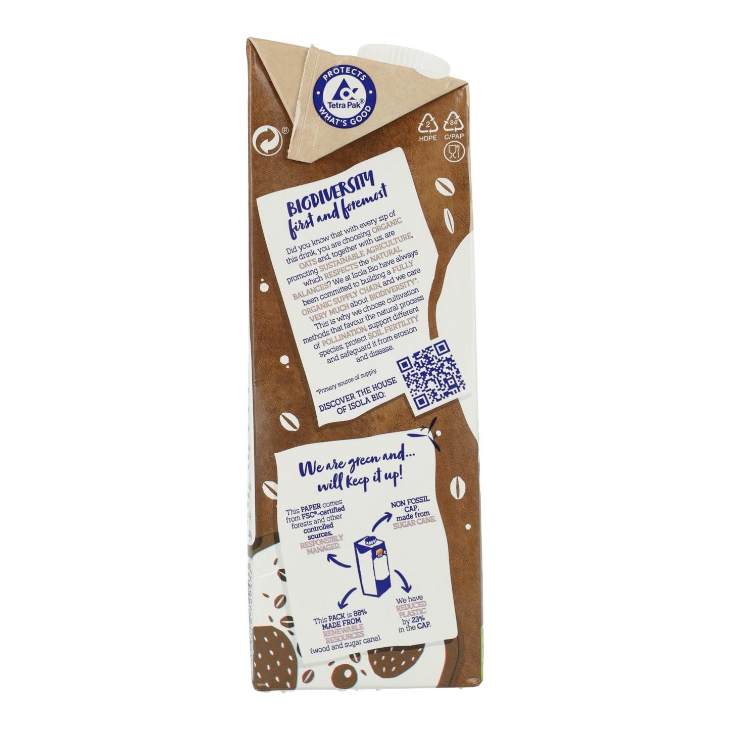 Bebida BIO Avena y Cacao sin azúcares añadidos Isola Bio 1 L