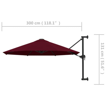 Vidaxl Sombrilla De Pared Con Palo De Metal Burdeos 300 Cm_2