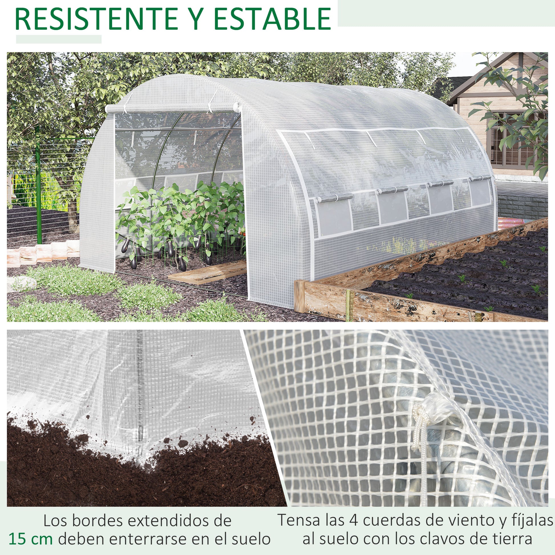 Outsunny Invernadero De Túnel Jardín 4x3x2m Con Puerta Y 8 Ventanas Enrollables_5