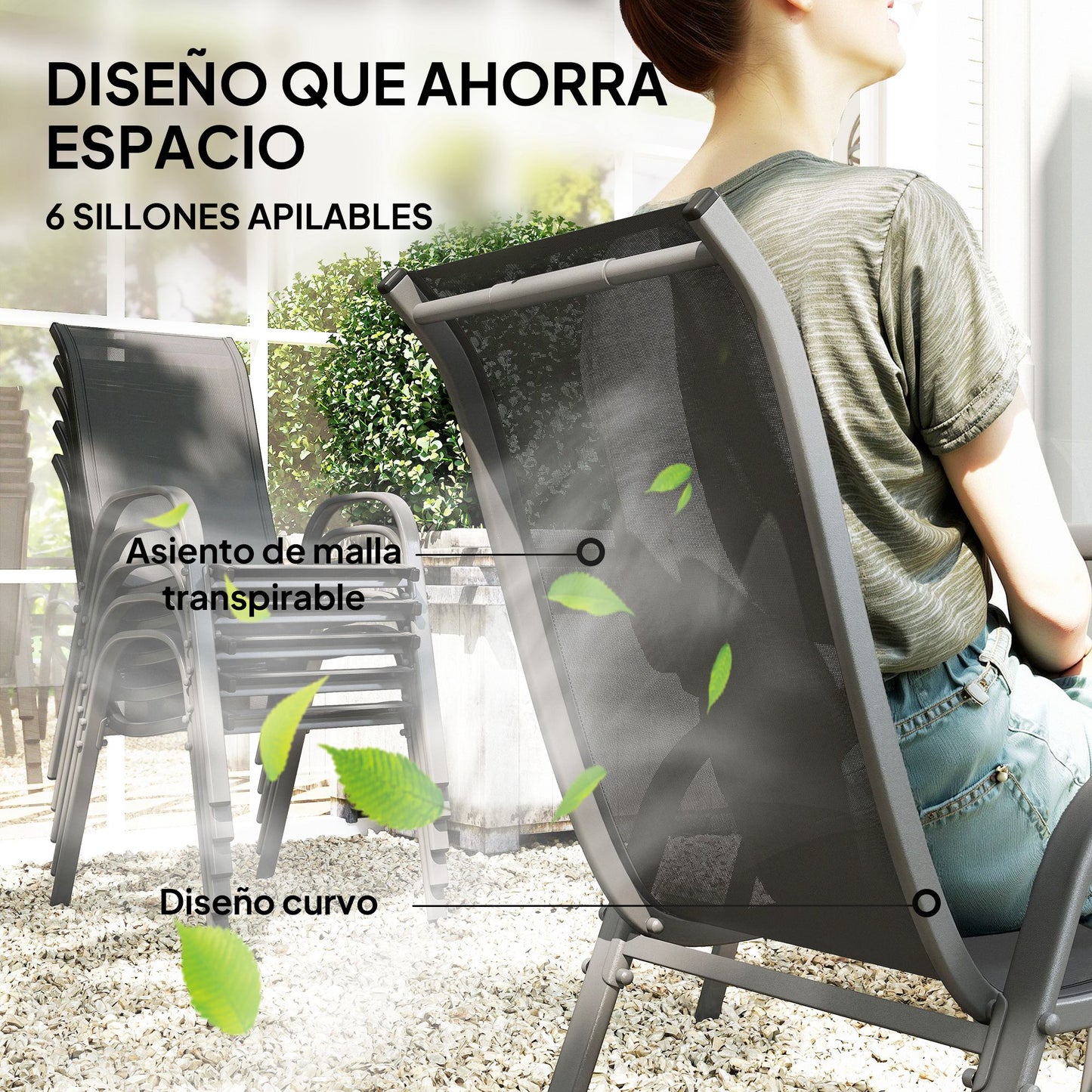 Outsunny Conjunto Muebles De Jardín De 7 Piezas Con Orificio Para Sombrilla Gris_5