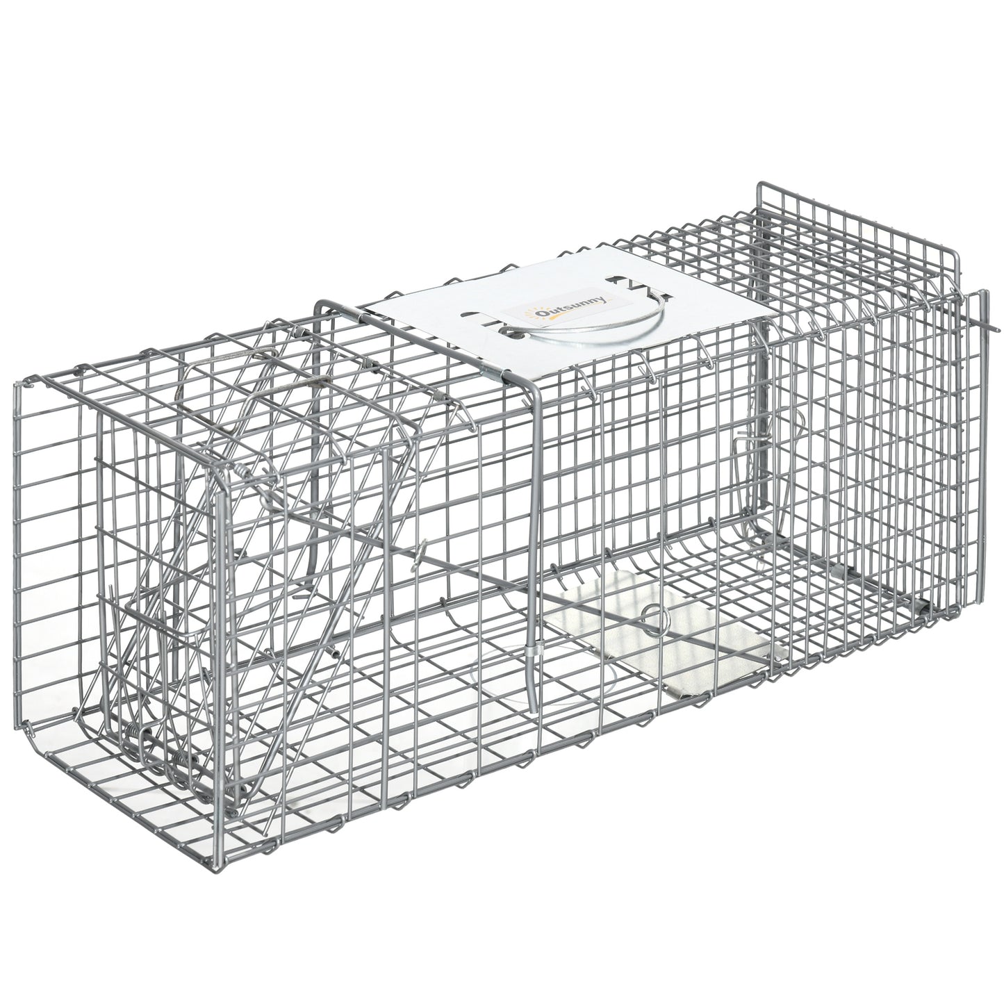 Outsunny Trampa Para Animales Vivos Plegable 66x24x30,5cm Con Puerta Y Asa Plata_0