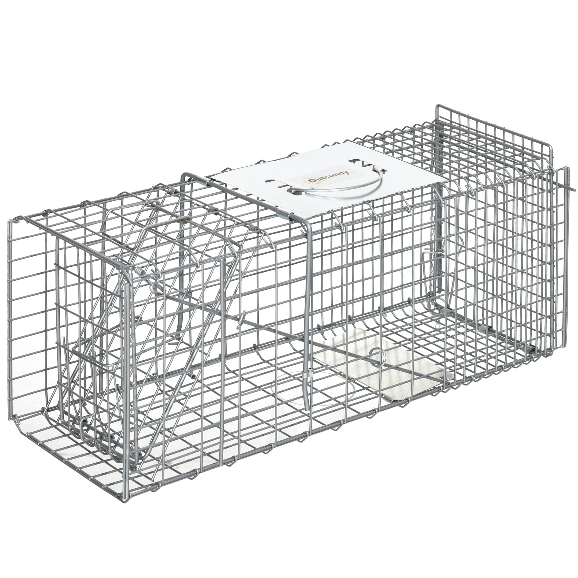 Outsunny Trampa Para Animales Vivos Plegable 66x24x30,5cm Con Puerta Y Asa Plata_0