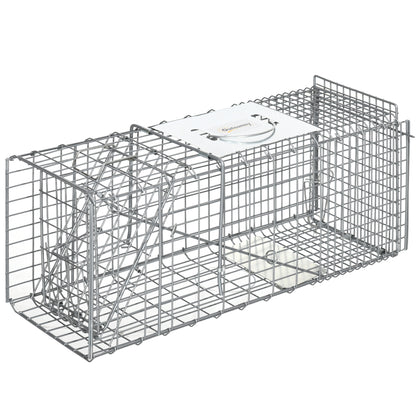 Outsunny Trampa Para Animales Vivos Plegable 66x24x30,5cm Con Puerta Y Asa Plata_0