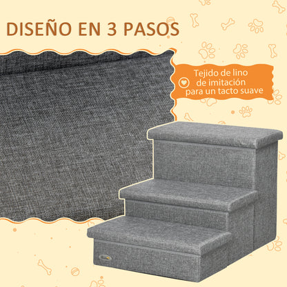 Pawhut Escalera Para Mascotas De 3 Peldaños Con Espacio 63,5x42,5x40,5 Cm Gris_5