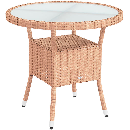 Outsunny Mesa De Ratán Redonda Ø80x75 Cm Con Estante Patas Ajustable Natural_0