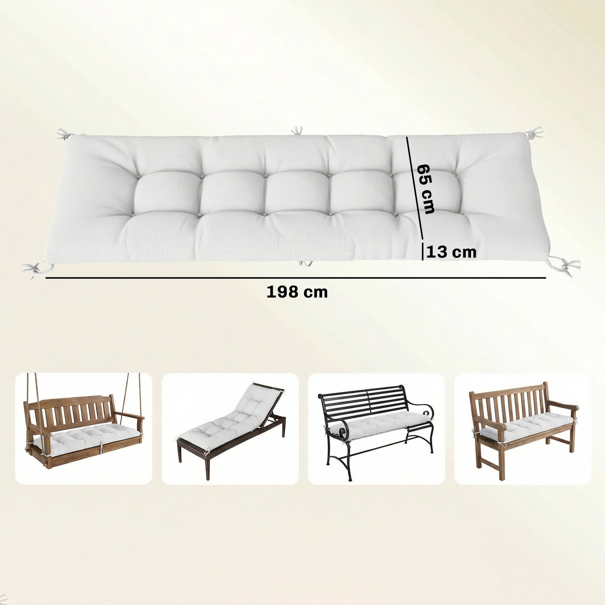 Outsunny Cojín Para Banco Y Tumbona Protección Uv50+ 198x65x13 Cm Crema_2