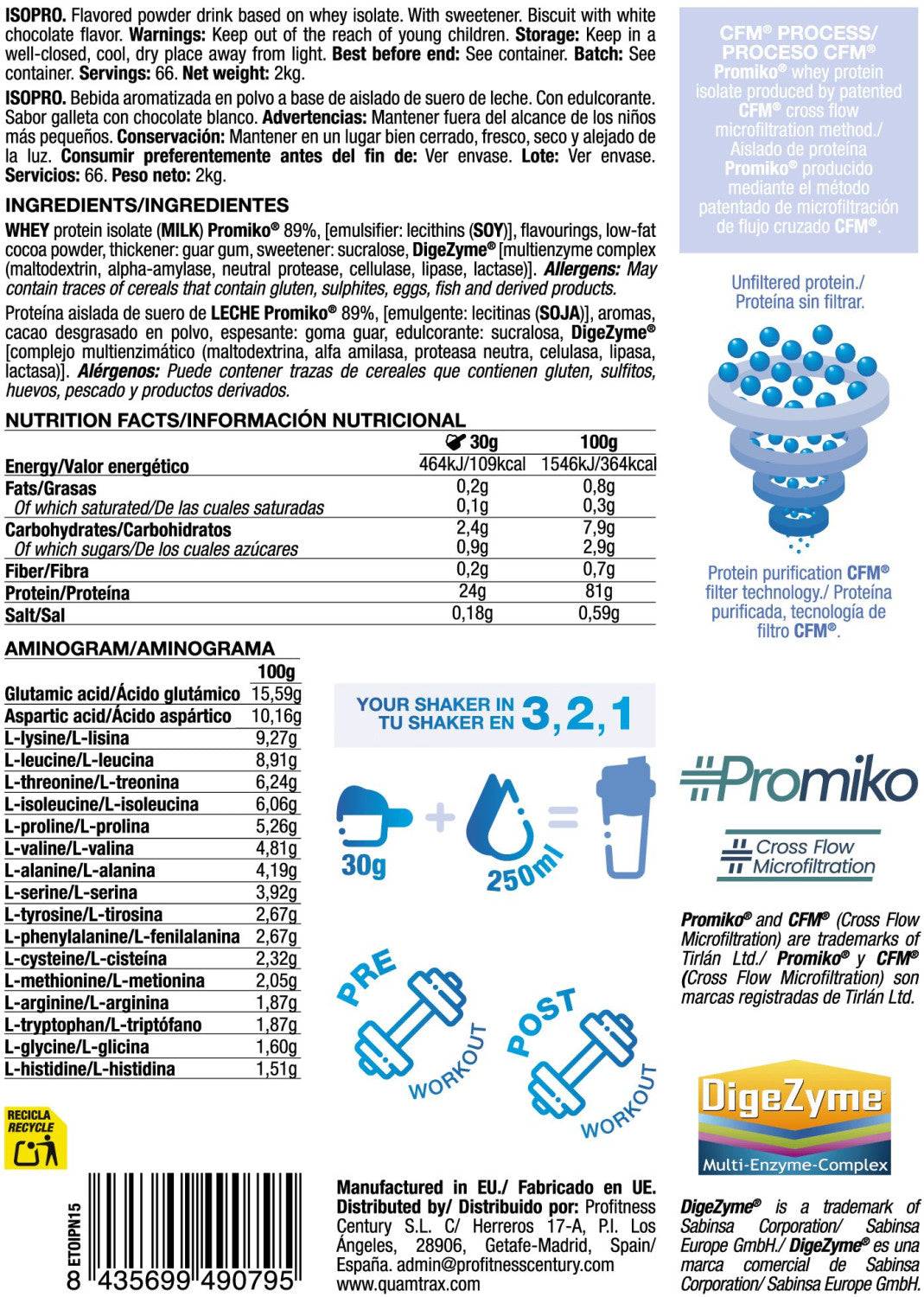 Isopro Cfm - 2kg - Chocolate Blanco Con Choco Rings - Proteína De Aislado De Suero Isolate - Quamtrax_5