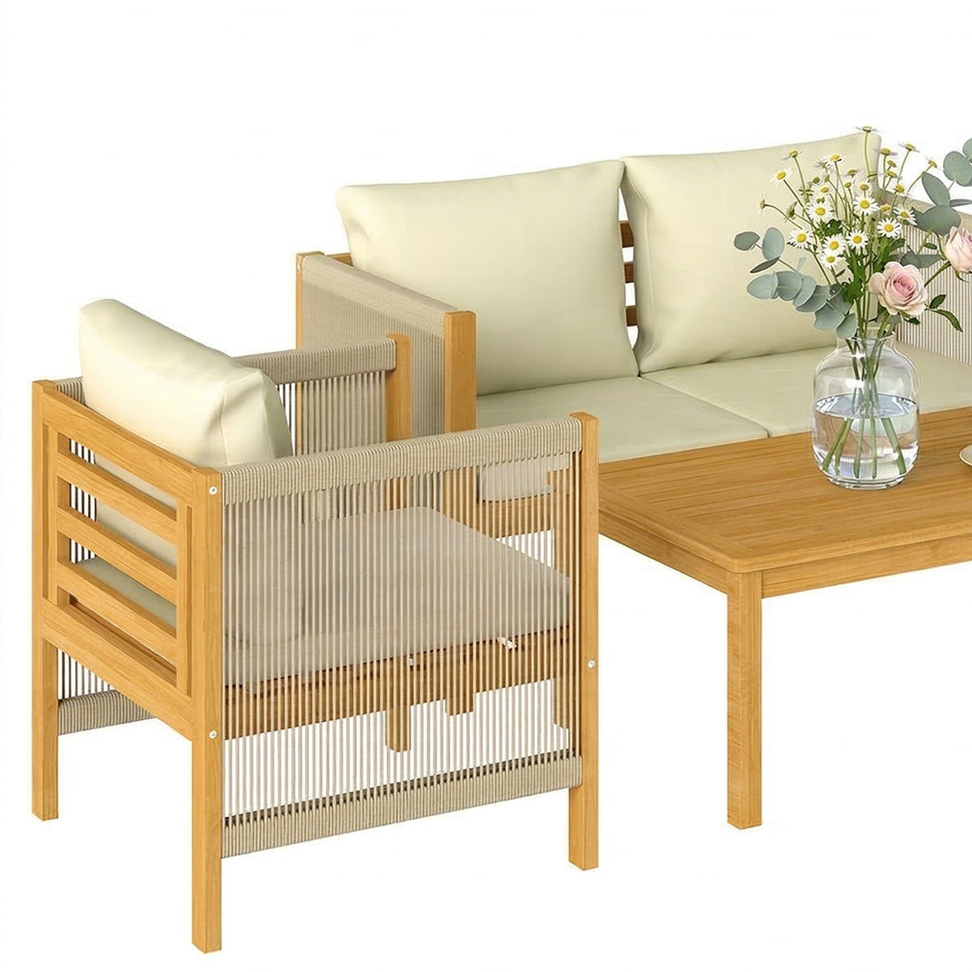 Outsunny Conjunto De Jardín Exterior De 4 Piezas Con Cojines Natural Y Beige_4