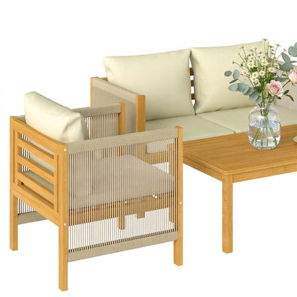 Outsunny Conjunto De Jardín Exterior De 4 Piezas Con Cojines Natural Y Beige_4