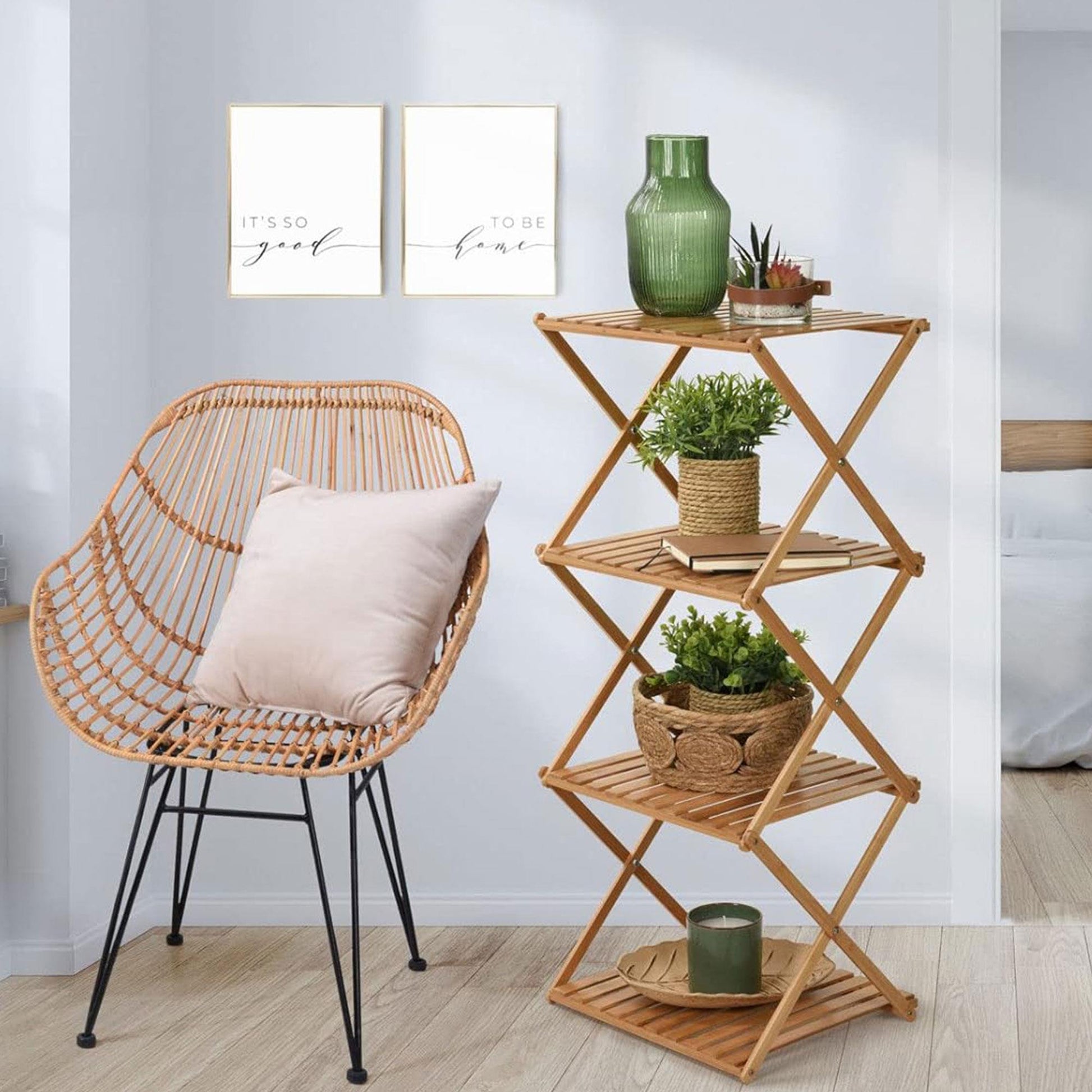 Well Home Estantería De Almacenamiento Con 4 Estantes En Bambú H.93,5cm