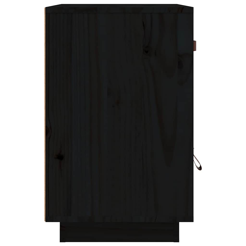 Mesita De Noche Madera Maciza De Pino Negro 40x34x55 Cm_4