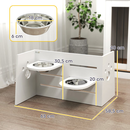 Pawhut Comedero Perros Elevado De 3 Alturas Ajustables Cuencos 2x1 L Blanco_2