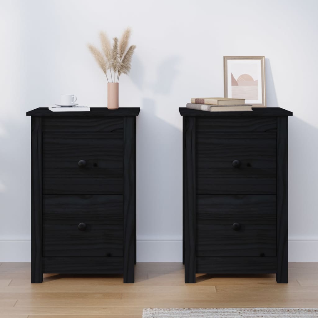 Mesitas De Noche 2 Uds Madera Maciza De Pino Negro 40x35x61,5cm_4