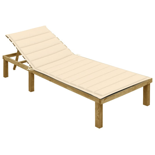 Tumbona Con Cojín Crema Madera De Pino Impregnada_0