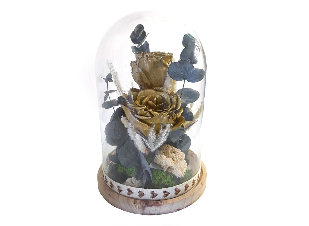 Cupula Cristal 2 Rosas 25x17 Cm