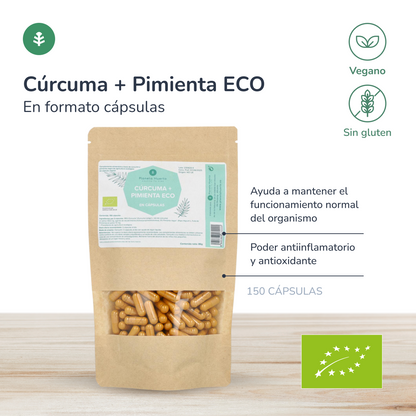 Cúrcuma + Pimienta BIO Planeta Huerto 150 cápsulas