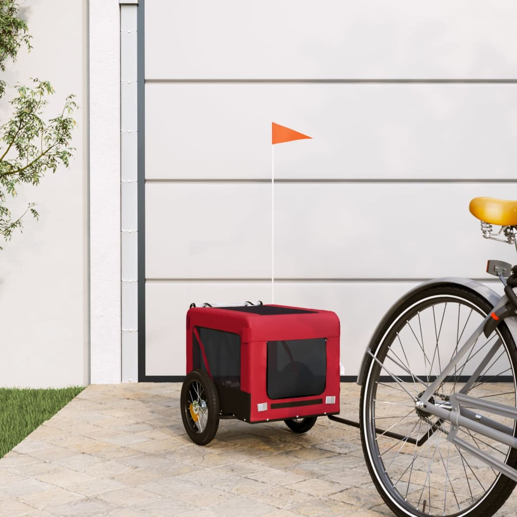 Vidaxl Remolque De Bicicleta Mascotas Hierro Tela Oxford Rojo Negro_1