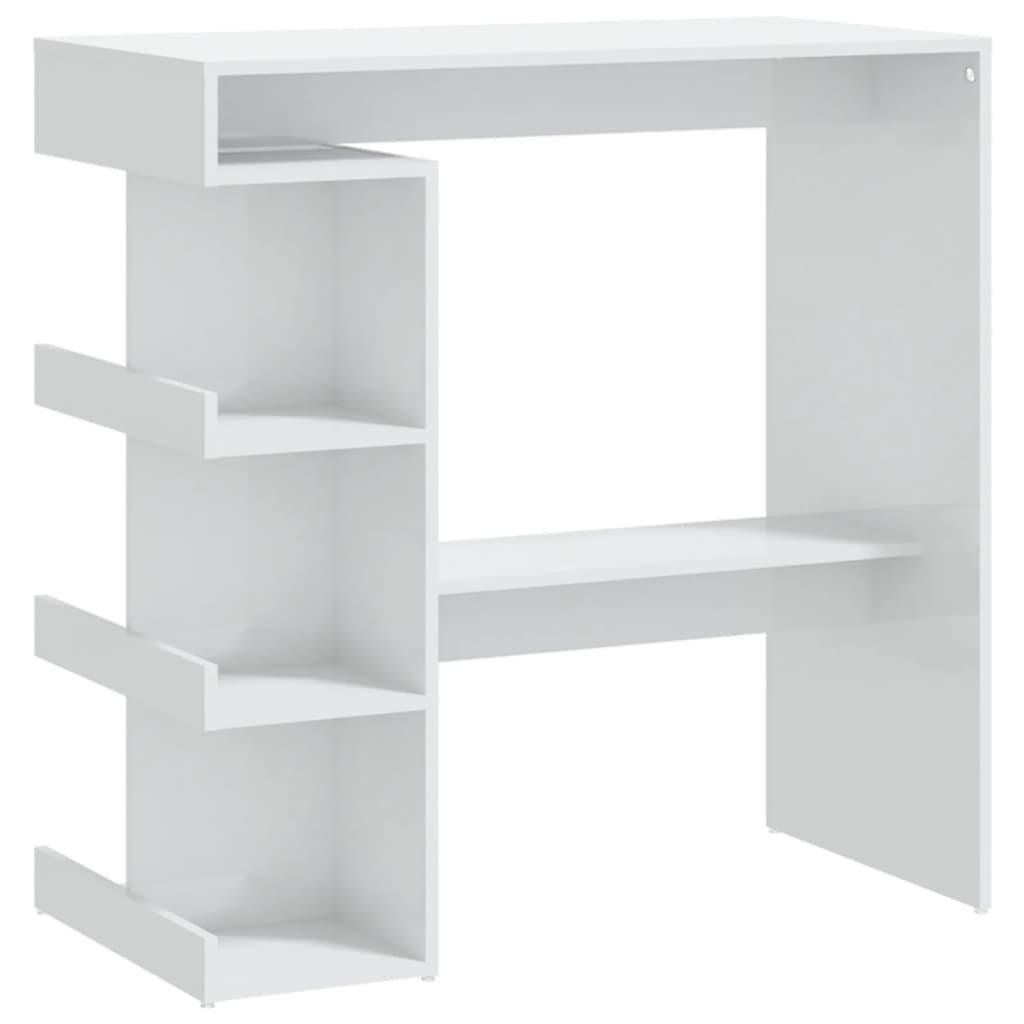 Mesa Bar Con Estante Aglomerado Blanco Brillo 100x50x101,5 Cm_0