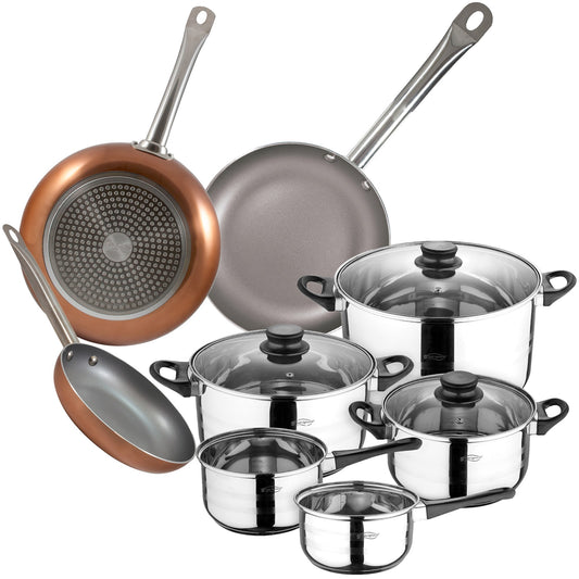 Bateria De Cocina 8 Piezas San Ignacio En Acero Inoxidable Con Juego De Sartenes (18,22 Y 26 Cm) En Aluminio Prensado Colección Optimum Plus_0