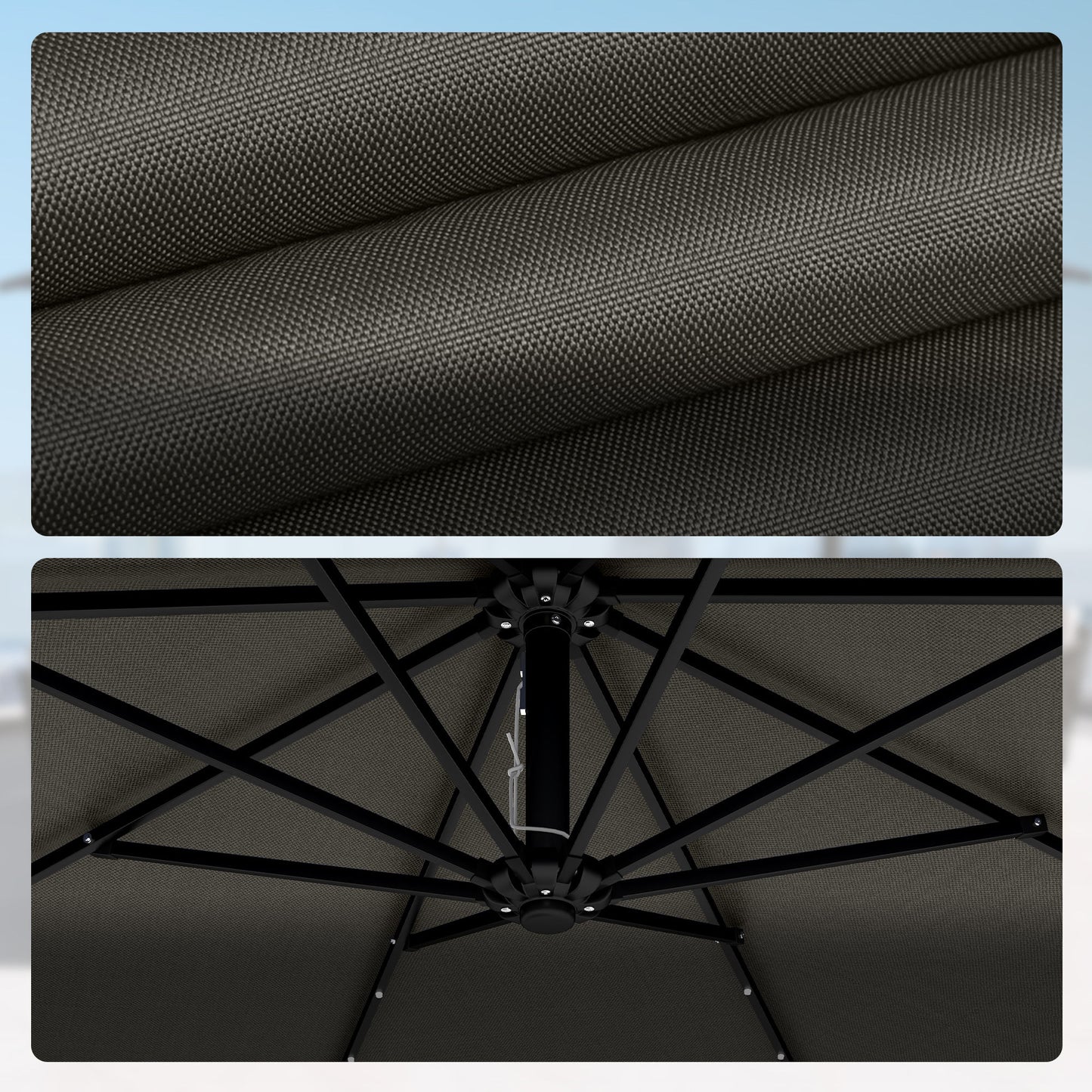 Outsunny Parasol Excéntrico De Aluminio Con Luces Led Base Cruzada Ø345 Cm Gris_3