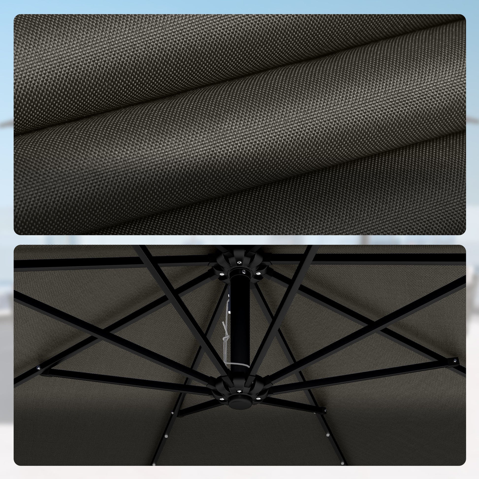 Outsunny Parasol Excéntrico De Aluminio Con Luces Led Base Cruzada Ø345 Cm Gris_3