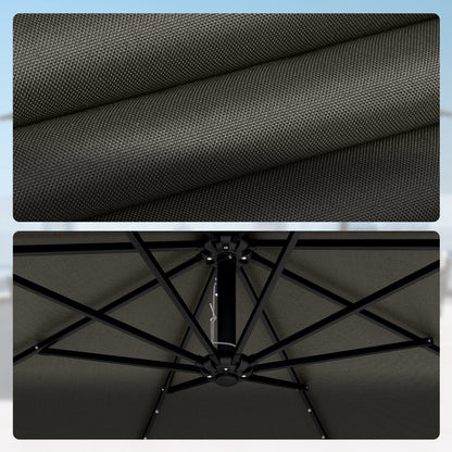 Outsunny Parasol Excéntrico De Aluminio Con Luces Led Base Cruzada Ø345 Cm Gris_3