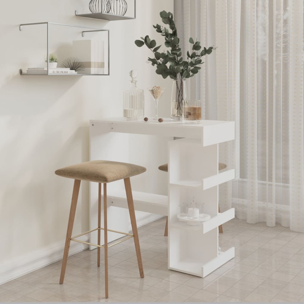 Mesa Bar Estante Almacenaje Contrachapada Blanco 100x50x101,5cm_1