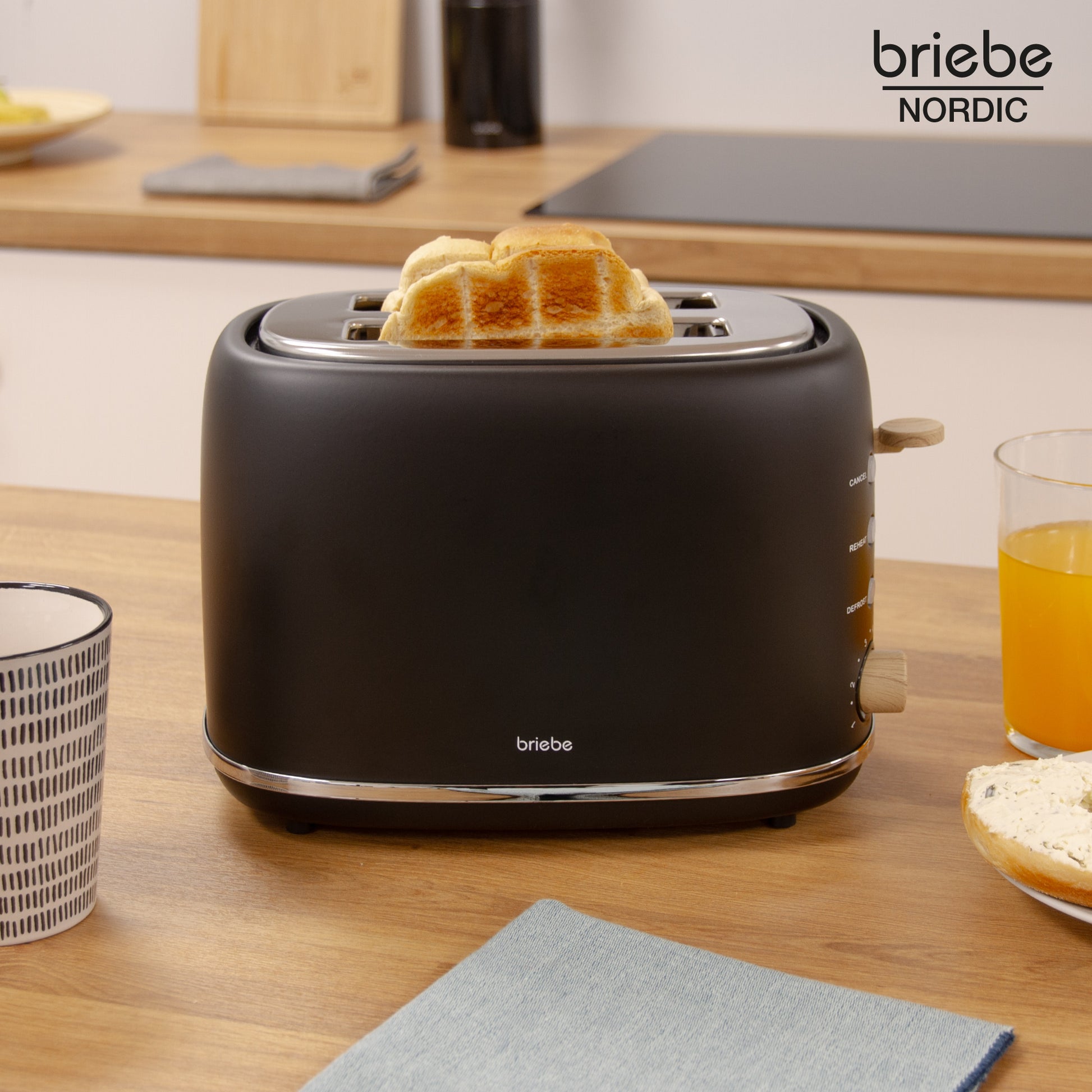 Briebe Nordic Tostadora Pan Ranura Ancha, Tostador 2 Rebanadas, 6 Niveles Tostado, Calientapanecillos, Ta1166blk, Negro_1