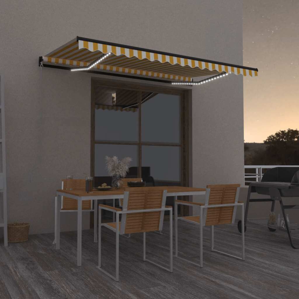 Toldo Manual Retráctil Con Led Amarillo Y Blanco 450x300 Cm_1