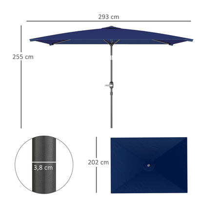 Outsunny Sombrilla De Terraza Exterior 200x300 Cm Ángulo Ajustable Azul Marino_2