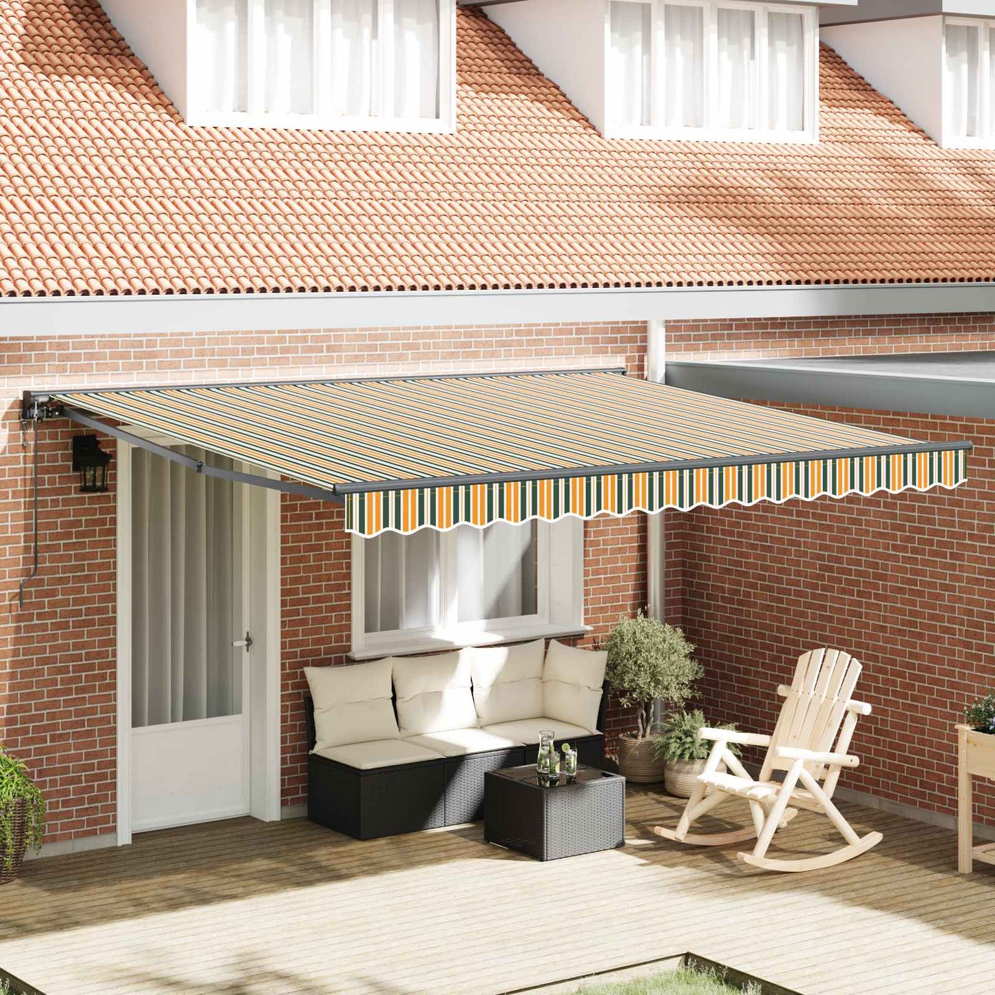Toldo Retráctil Verde Y Blanco 400 X 350 Cm Poliéster_1