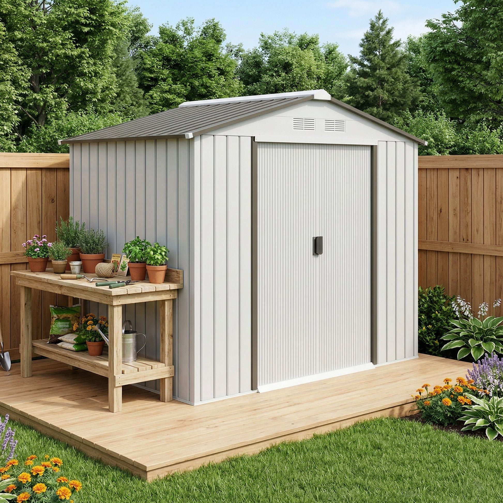 Outsunny Caseta De Jardín 213x130x185 Cm Con 2 Puertas Correderas Y 4 Ventanas_1