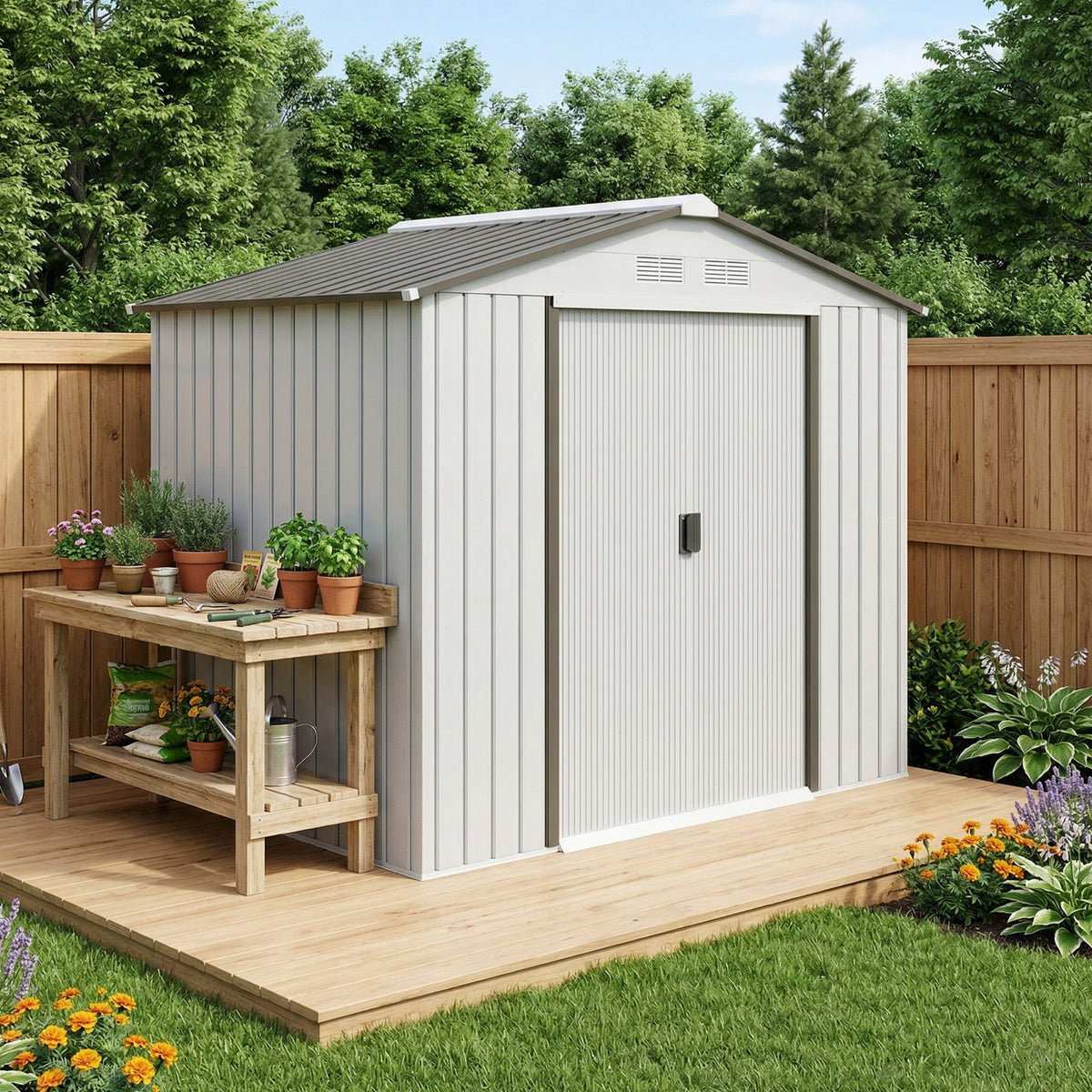 Outsunny Caseta De Jardín 213x130x185 Cm Con 2 Puertas Correderas Y 4 Ventanas_1