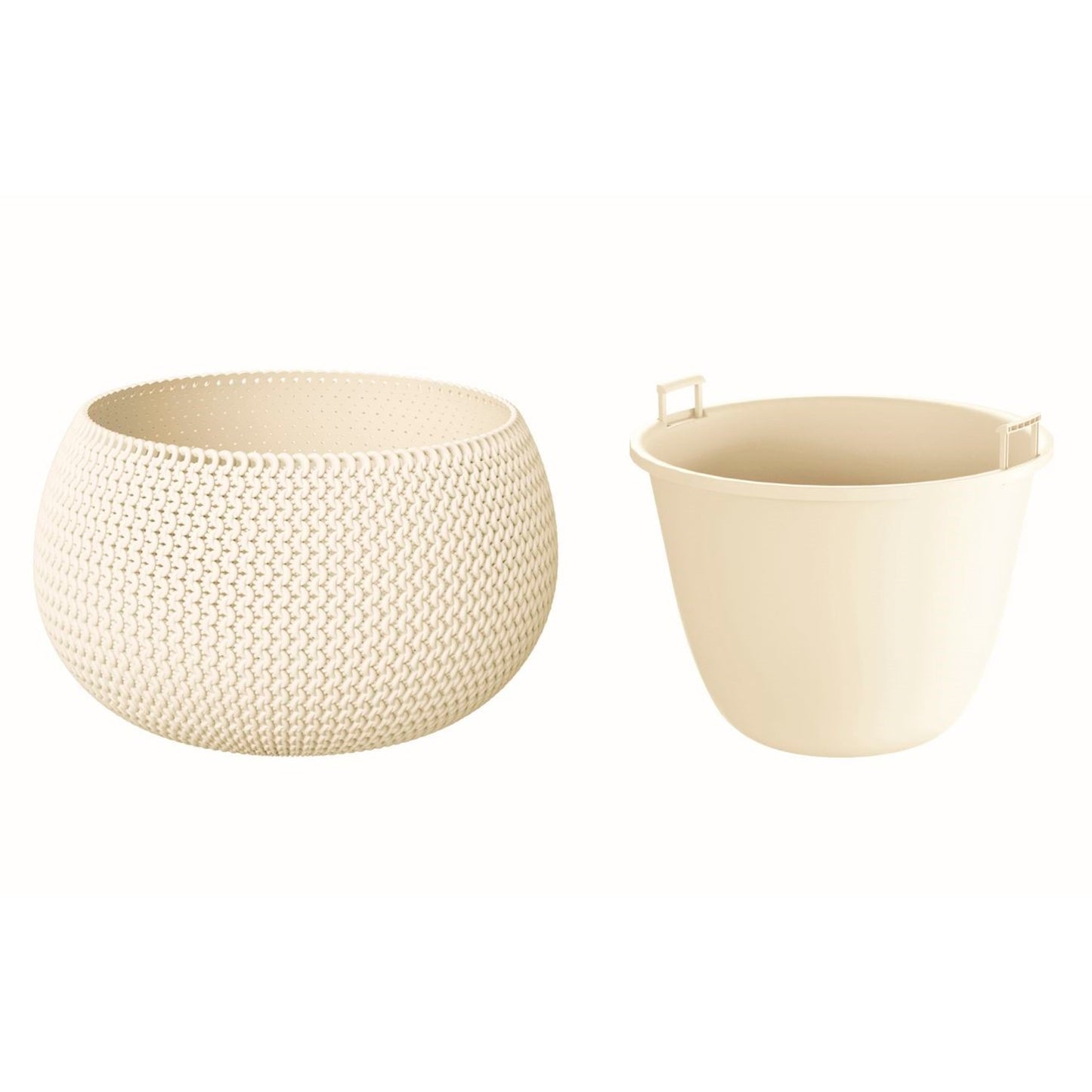 Maceta Redonda Con Deposito Splofy Bowl De Plastico En Color Crema 14,4 (largo) X 14,4 (ancho) X 11 (altura) Cm_0