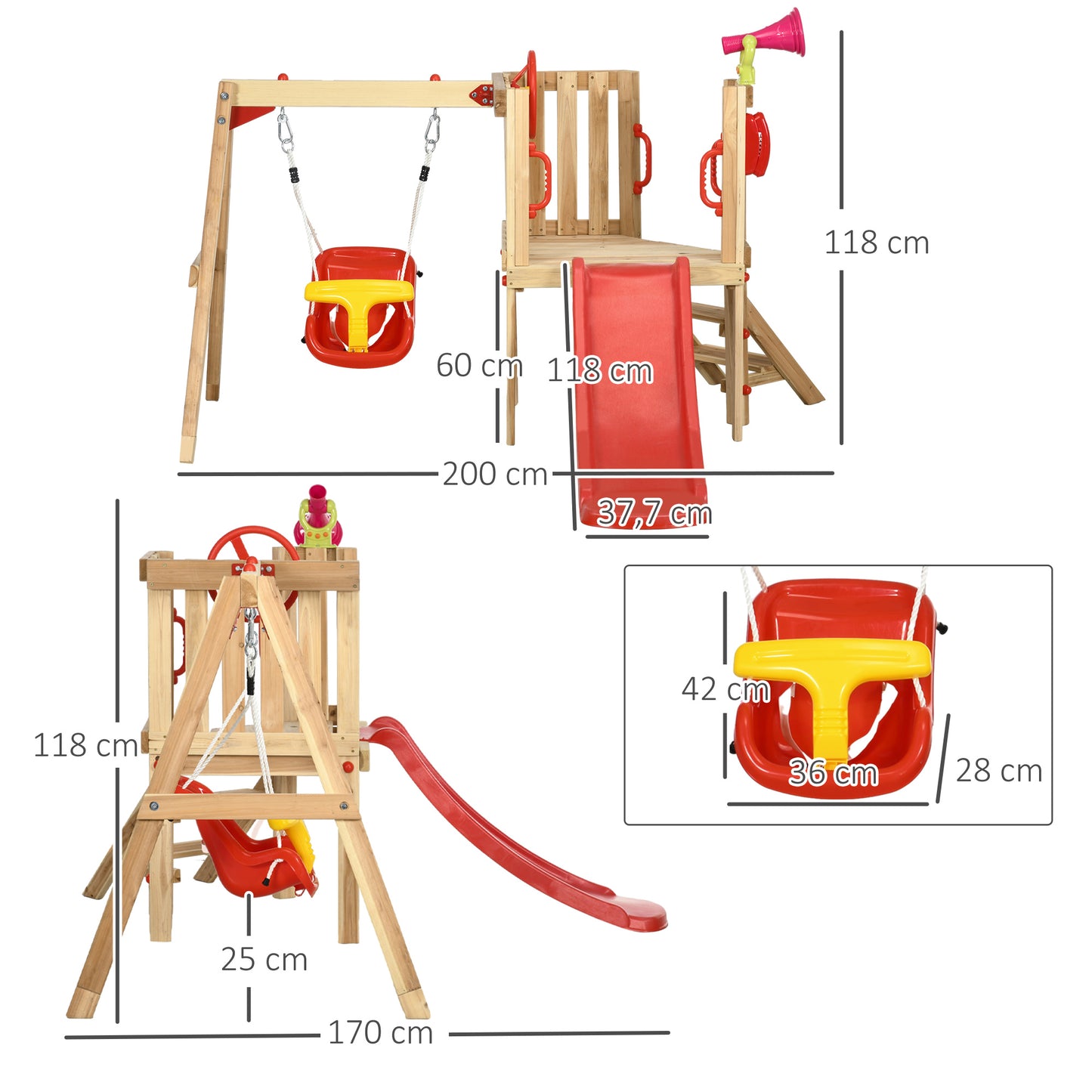 Outsunny Juego De Tobogán Y Columpio Para Niños 4 En 1 170x200x118 Cm Rojo_2