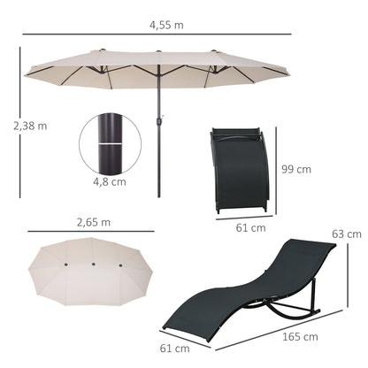 Outsunny Sombrilla Y 2 Tumbonas 4,55x2,65x2,38 M 165x61x63 Cm Beige Y Negro_2