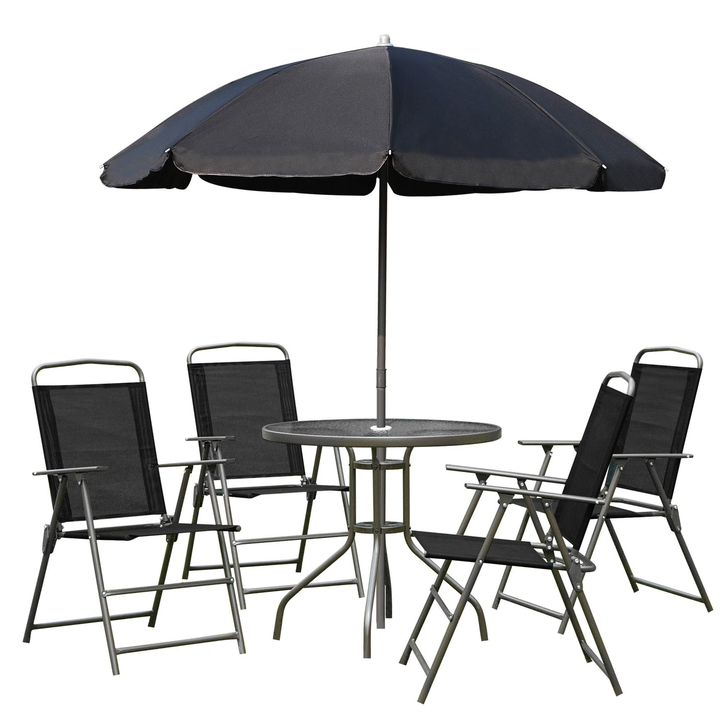 Outsunny Conjunto Muebles Jardin 4 Sillas Mesa De Comedor Redonda Sombrilla_0