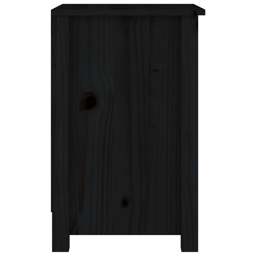 Mesita De Noche Madera Maciza De Pino Negro 40x35x55 Cm_2