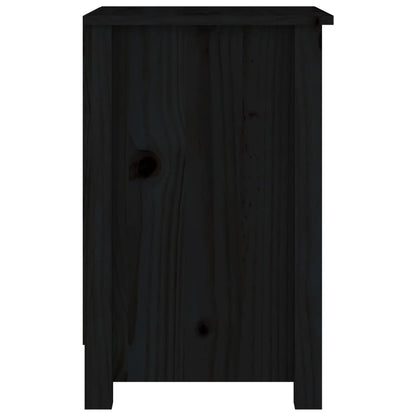 Mesita De Noche Madera Maciza De Pino Negro 40x35x55 Cm_2
