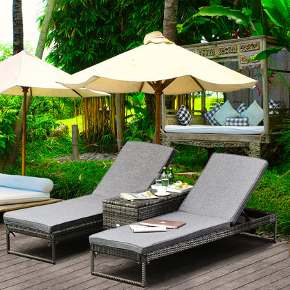 Outsunny Conjunto De 2 Tumbonas De Terraza Con Mesa Ratán 195x60x86 Cm Gris_1