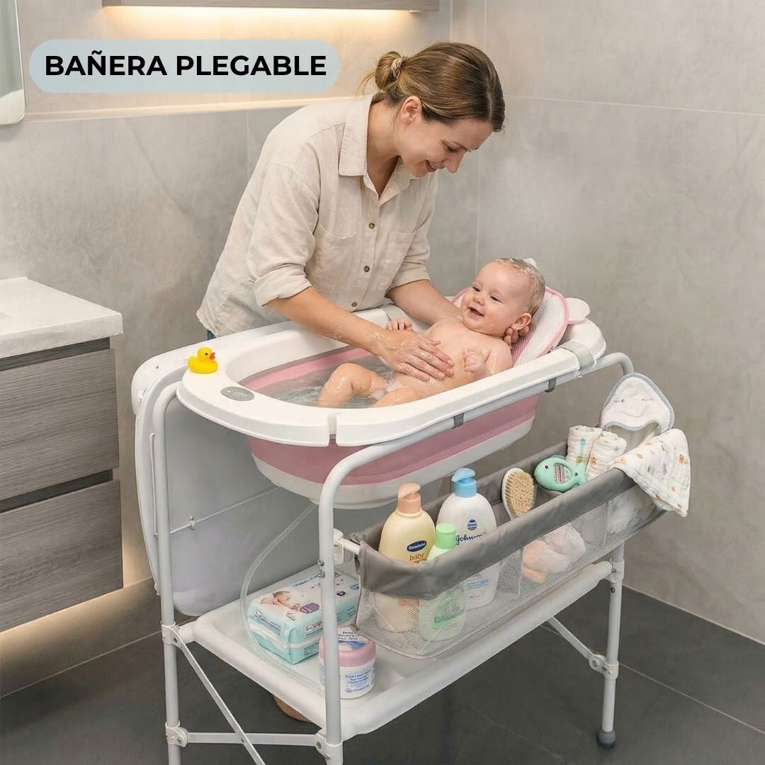 Bathby | Bañera Bebé 5 En 1 Plegable Con Soporte, Cojín Antideslizante, Cambiador (rosa Pro)_1