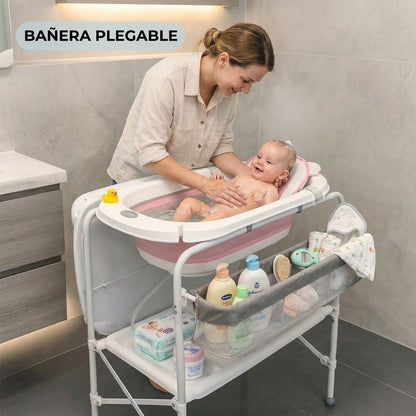 Bathby | Bañera Bebé 5 En 1 Plegable Con Soporte, Cojín Antideslizante, Cambiador (rosa Pro)_1