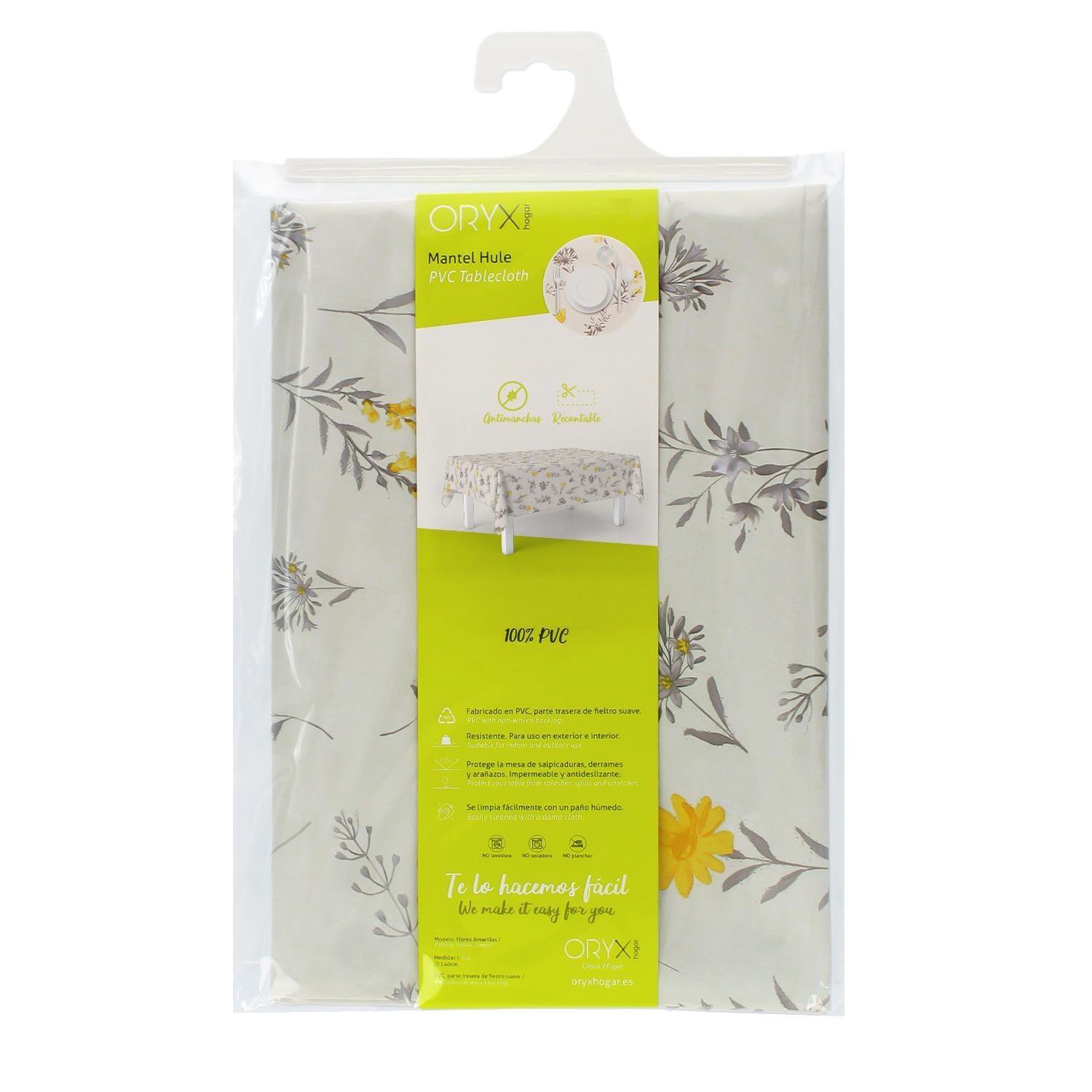 Mantel Hule Rectangular Flores Amarillas Impermeable Antimanchas Pvc 140x250 Cm.  Recortable Uso Interior Y Exterior_2