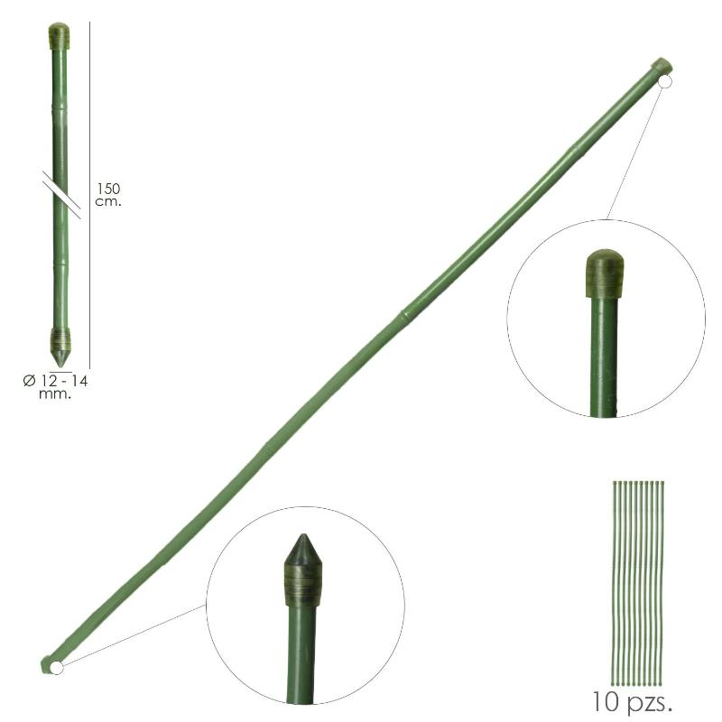 Tutor Varilla Bambú Plastificado Ø 12 - 14 Mm. X 150 Cm. (paquete 10 Unidades)_0