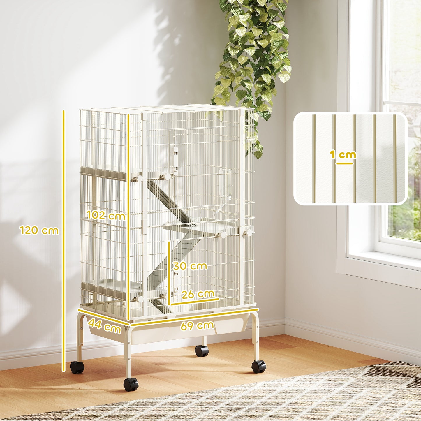Pawhut Jaula Para Animales Pequeños De 4 Niveles Con Ruedas 69x44x120 Cm Beige_2