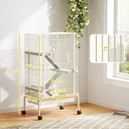 Pawhut Jaula Para Animales Pequeños De 4 Niveles Con Ruedas 69x44x120 Cm Beige_2