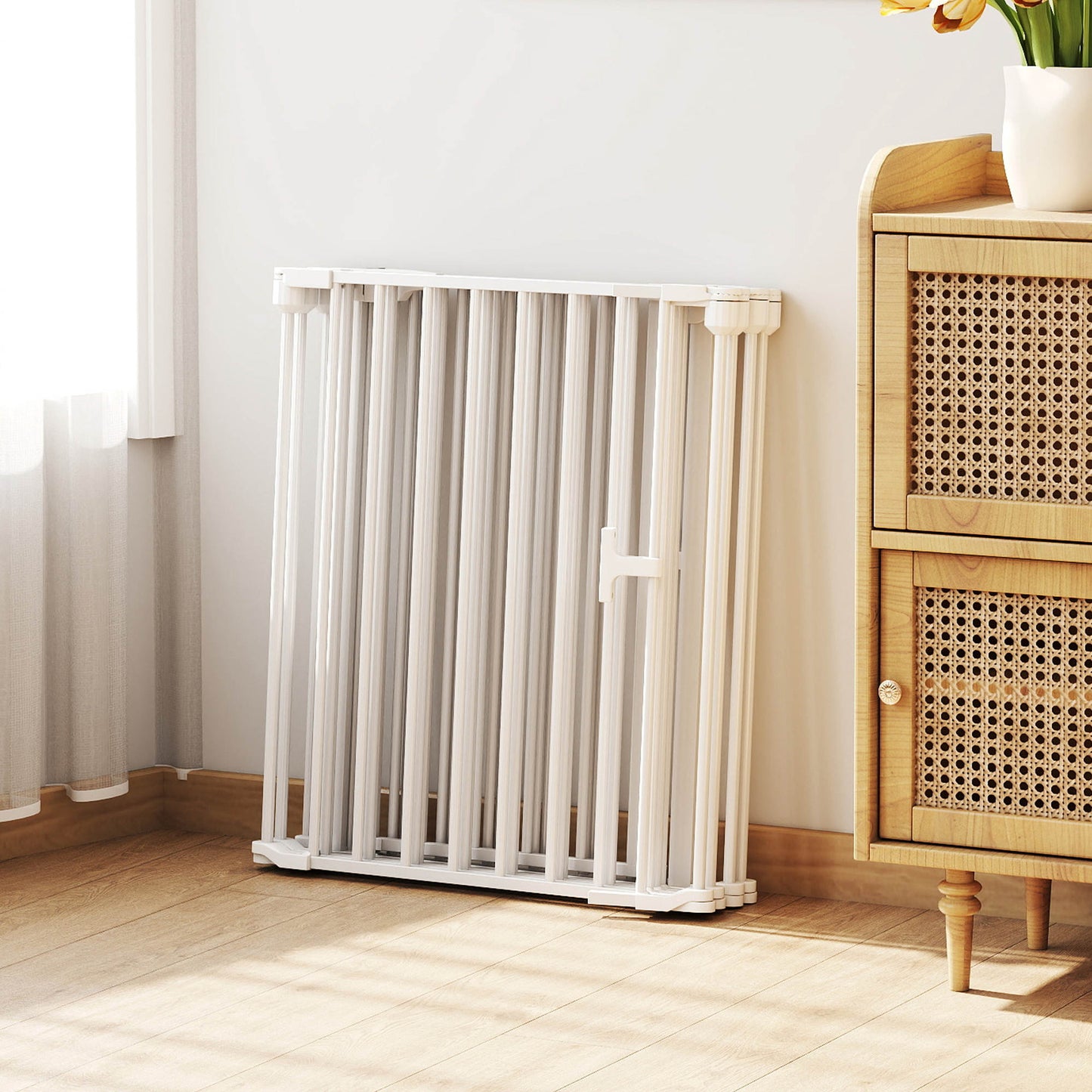 Pawhut Barrera Para Perros Plegable Puerta Con Cierre Doble Blanco_3