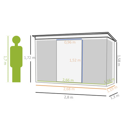 Outsunny Cobertizo De Jardín 280x130x172 Cm Base De 3,2 M² Con 2 Puertas Gris_2